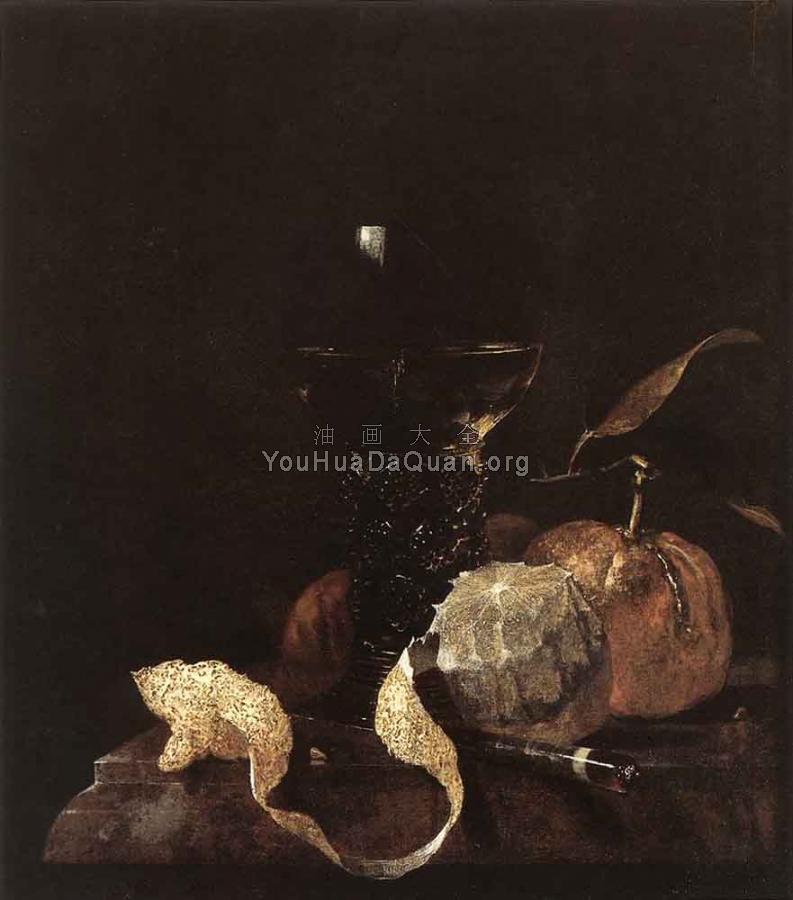 Still Life With Lemon Oranges And Glass Of Wine - 威廉·考尔夫